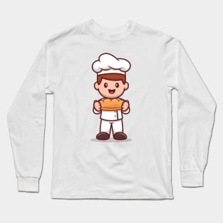 Male Chef Holding Bread Cartoon Long Sleeve T-Shirt